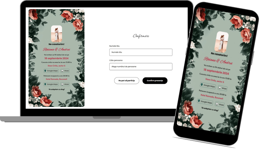 Invitație Nuntă Digitală „Roses 3 - Standard”