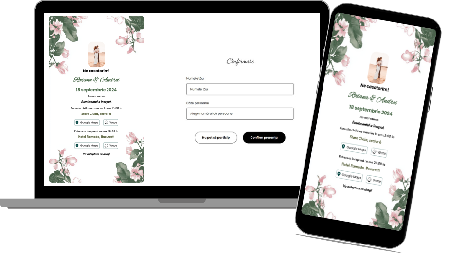 Invitație Nuntă Digitală „Simple flowers 2 - Countdown”