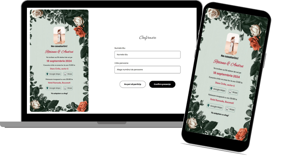 Invitație Nuntă Digitală „Roses 2 - Standard”