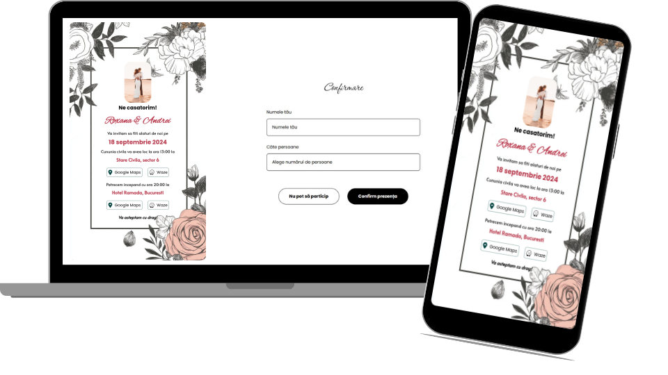 Invitație Nuntă Digitală „Drawn flowers 2 - Standard”