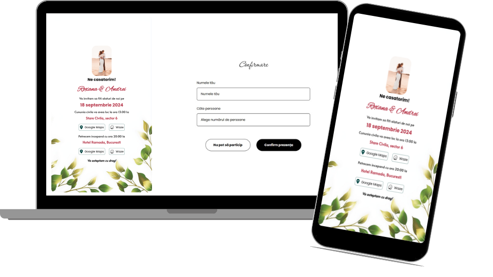 Invitație Nuntă Digitală „Simple green leaves - Standard”