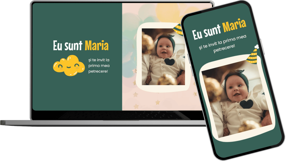 Invitație Botez Website "First Party Fun"