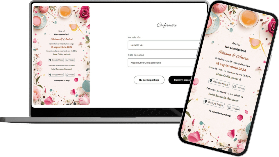 Invitație Nuntă Digitală "Floral Tea Party - Minimalist"