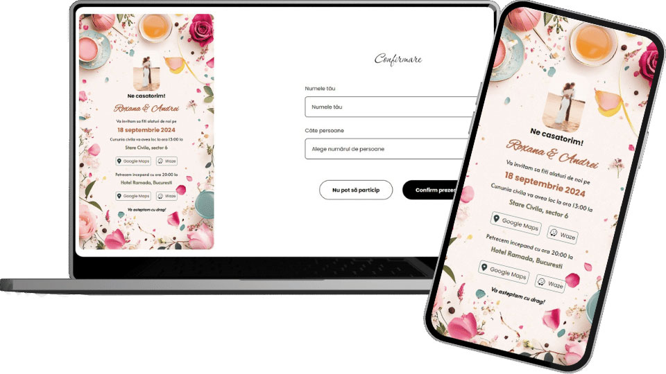 Invitație Nuntă Digitală "Floral Tea Party - Standard"