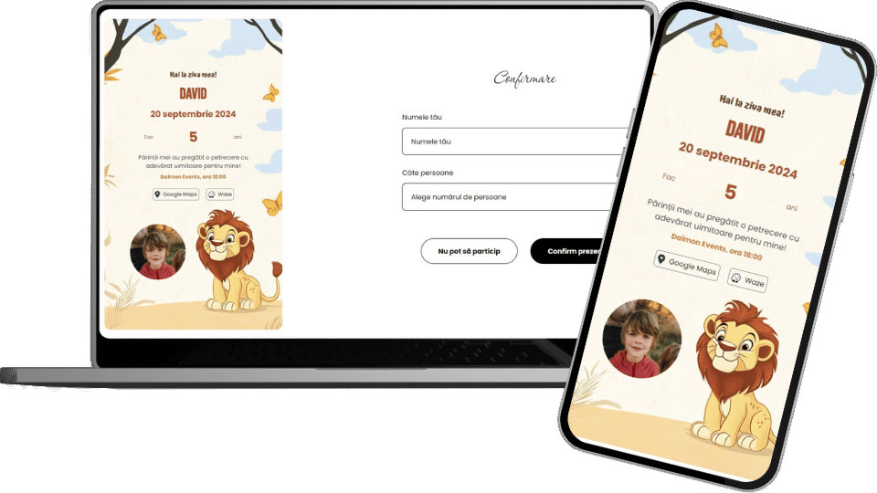 Invitație Aniversare Digitală "Lion King - Classic"