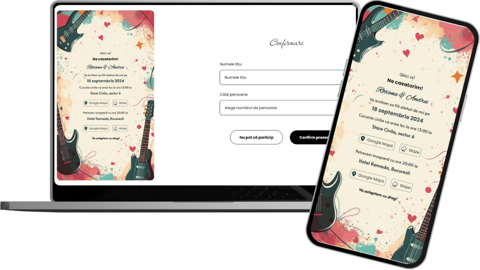 Invitație Nuntă Digitală "Love Rock n Roll - Minimalist"