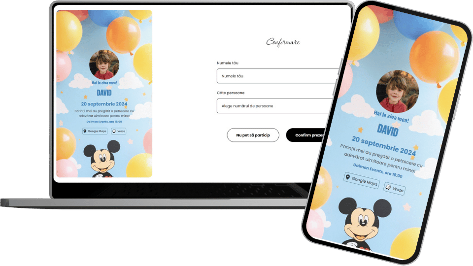 Invitație Aniversare Digitală "Mickey 3 - Classic"
