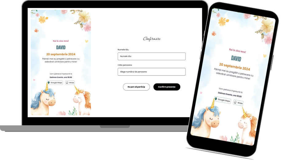 Invitație Aniversare Digitală „Unicorns 2 - Standard”