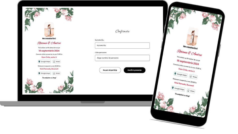Invitație Nuntă Digitală „Simple flowers 1 - Standard”