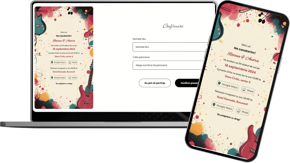 Invitație Nuntă Digitală "Rock n Roll - Minimalist"