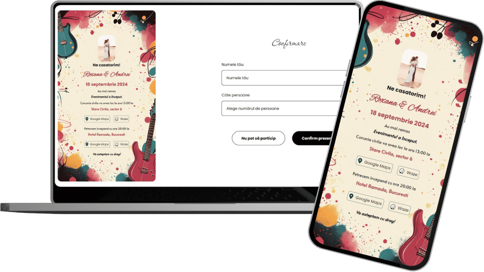 Invitație Nuntă Digitală "Rock n Roll - Count Down"