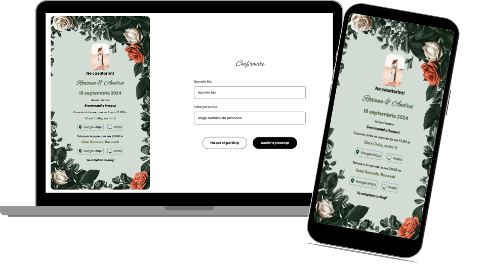 Invitație Nuntă Digitală „Roses 2 - Countdown”