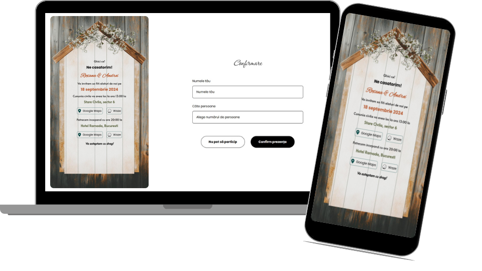 Invitație Nuntă Digitală „Barn 2 - Minimalist”