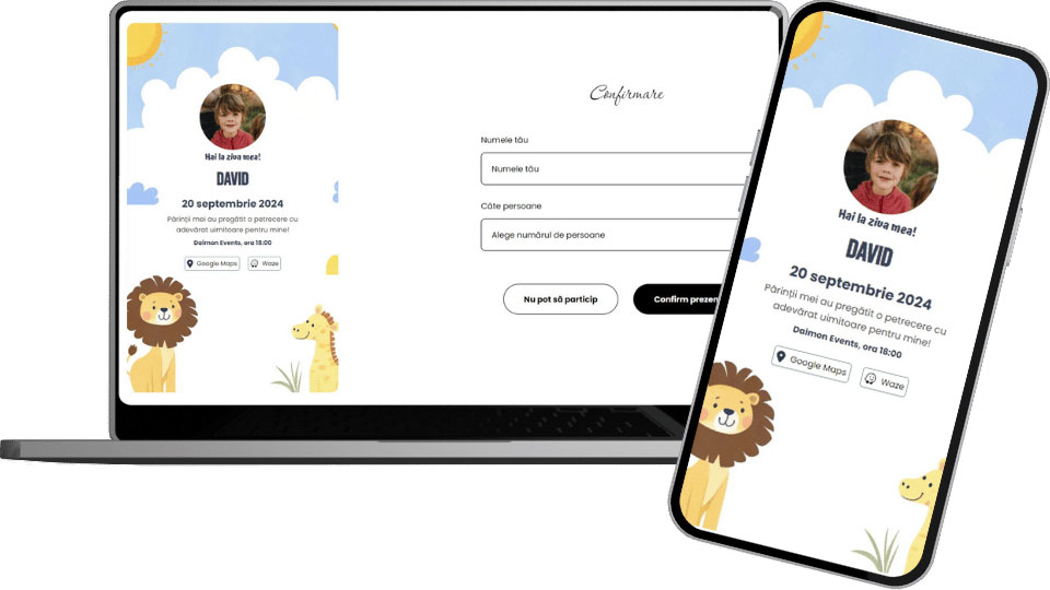 Invitație Aniversare Digitală "Safari 2 - Classic"