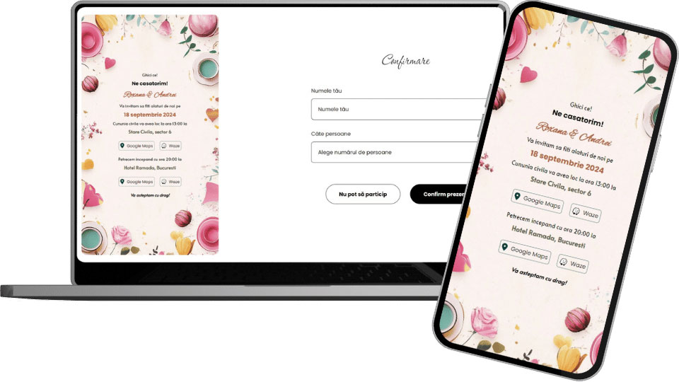Invitație Nuntă Digitală "Tea Party - Minimalist"