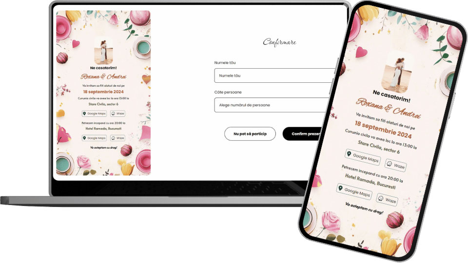 Invitație Nuntă Digitală "Tea Party - Standard"