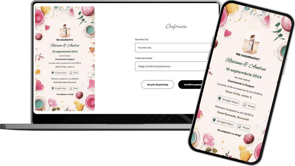 Invitație Nuntă Digitală "Tea Party - Count Down"