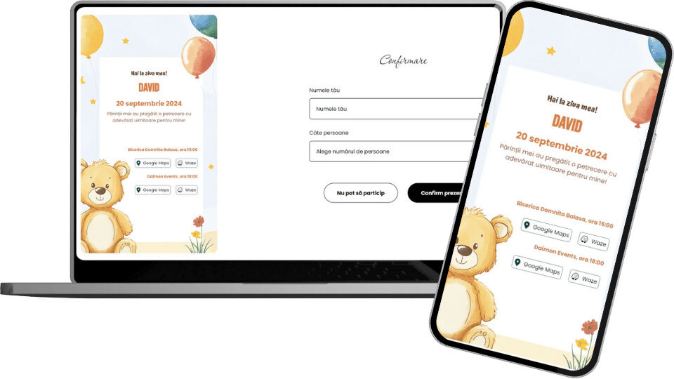 Invitație Aniversare Digitală "Teddy Bear 1 - Standard"