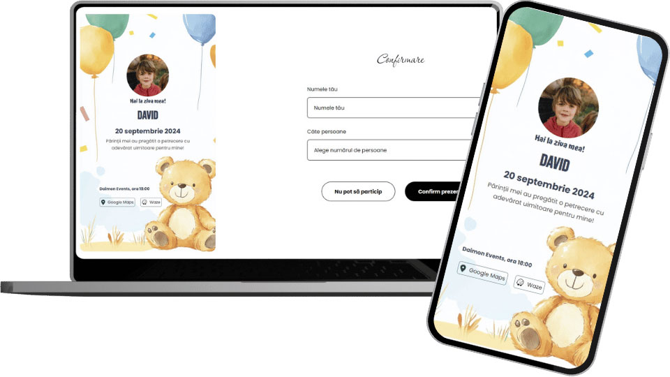 Invitație Aniversare Digitală "Teddy Bear 2 - Classic"
