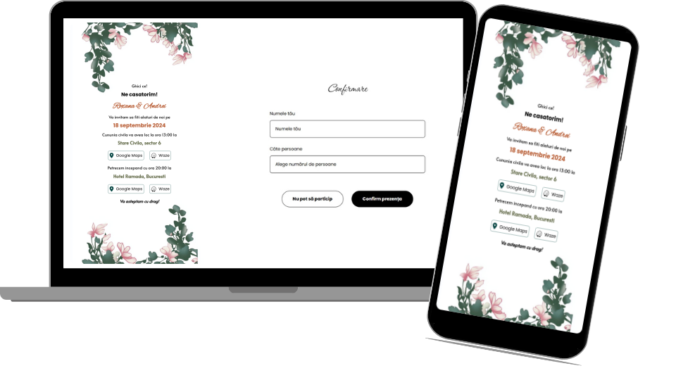 Invitație Nuntă Digitală „Simple flowers 3 - Minimalist”