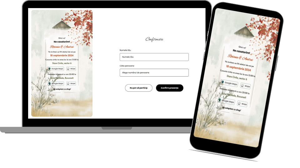 Invitație Nuntă Digitală „Barn 4 - Minimalist”