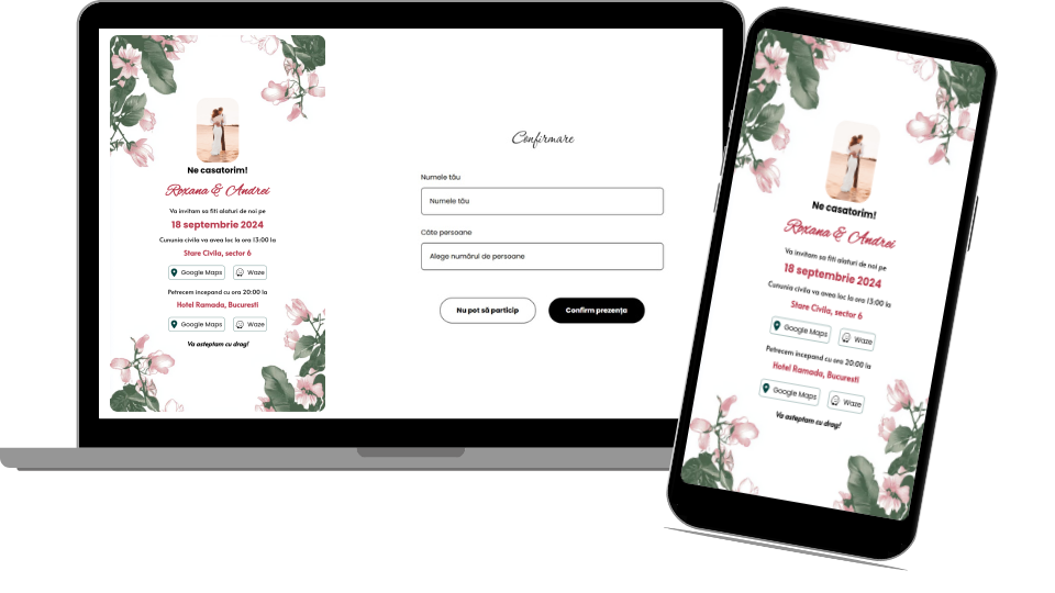 Invitație Nuntă Digitală „Simple flowers 2 - Standard”