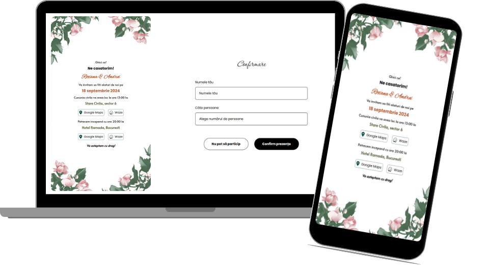 Invitație Nuntă Digitală „Simple flowers 1 - Minimalist”