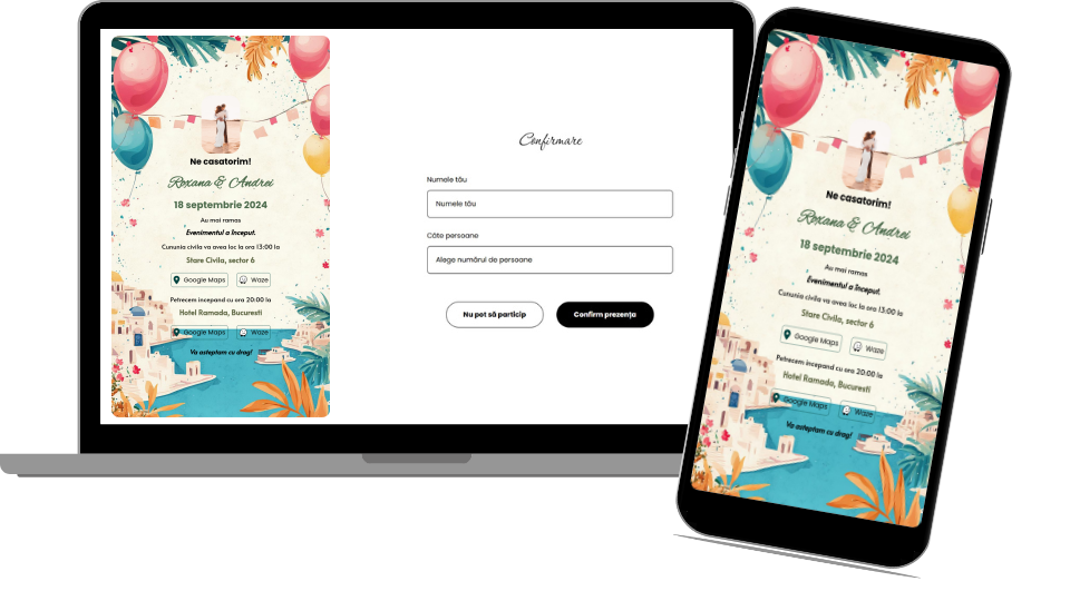 Invitație Nuntă Digitală „Greek Islands 4 - Countdown”