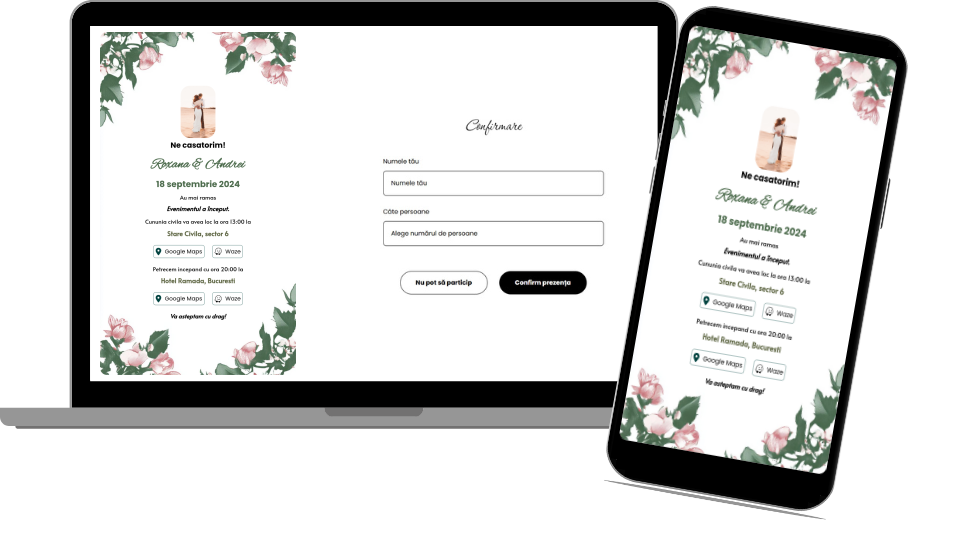 Invitație Nuntă Digitală „Simple flowers 1 - Countdown”
