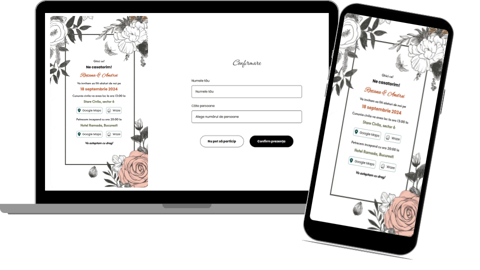 Invitație Nuntă Digitală „Drawn flowers 2 - Minimalist”