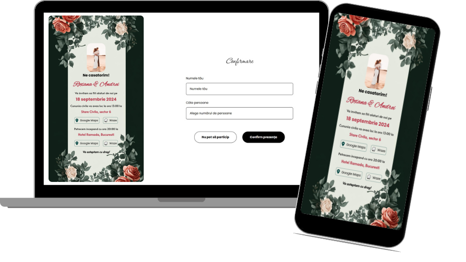 Invitație Nuntă Digitală „Roses 1 - Standard”